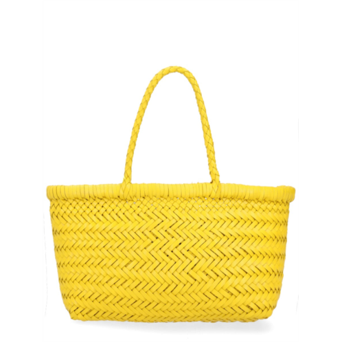 DRAGON DIFFUSION yellow flat gora woven leather tote bag