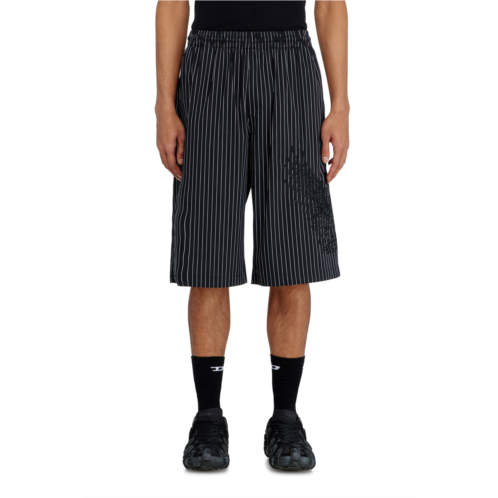 Diesel pinstripe shorts with phoenix embroidery