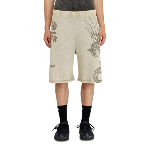 Diesel mesh cotton sweatshorts with prints