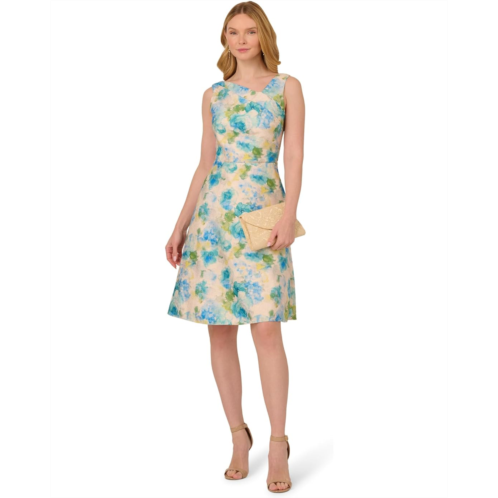 Adrianna Papell Asymmetrical Jacquard Midi Dress