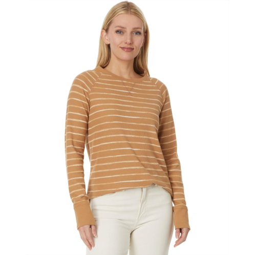 L.L.Bean Womens LLBean Unshrinkable Mini-Waffle Tee Long Sleeve Crew Neck Stripe