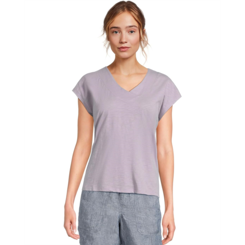 L.L.Bean Womens LLBean Organic Cotton V-Neck Cap Sleeve Tee