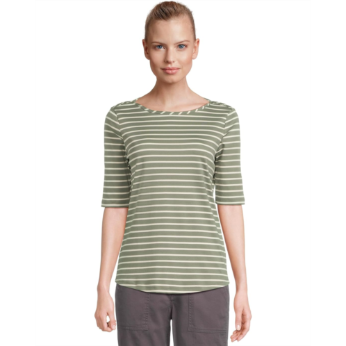 L.L.Bean Womens LLBean Pima Cotton Tee Boatneck Elbow Sleeve Stripe