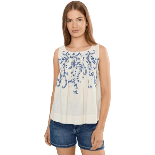 Liverpool Los Angeles Petite Sleeveless Boat Neck Woven Top with Pintucks
