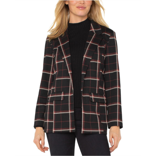 Liverpool Los Angeles Petite Tattersall Plaid Knit Jacquard Boyfriend Blazer
