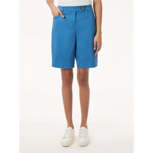 Jones New York womens bermuda short blue lagoon duke fly-front mid-ris fts1116