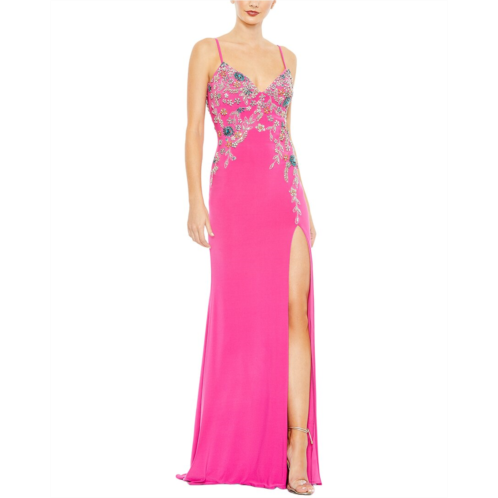Mac Duggal multi color beaded floral cami gown