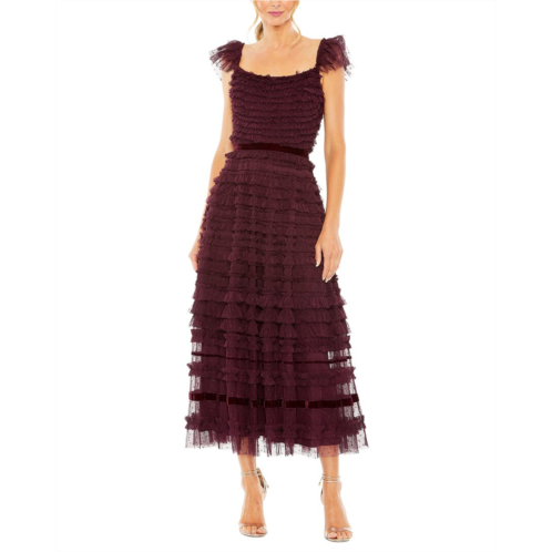 Mac Duggal flutter sleeve tiered ruffle midi dress