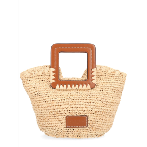 STAUD natural shirley mini woven tote bag