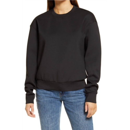 GOOD AMERICAN womens scuba boyfriend crewneck sweatshirt in black