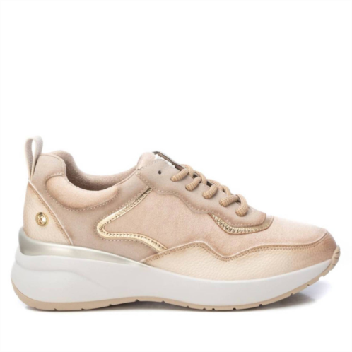 Xti womens suede metallic sneakers in beige