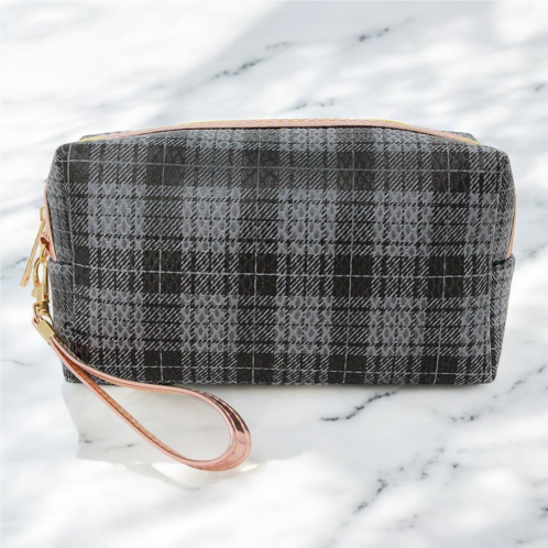 FASHNZFAB classic plaid check patterned wristlet cosmetic pouch bag