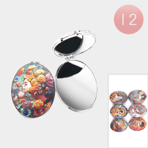 FASHNZFAB 12pcs - oval vintage floral lady printed cosmetic mirrors