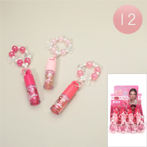 FASHNZFAB 12pcs - pearl bow heart beaded charm kiss lip gloss