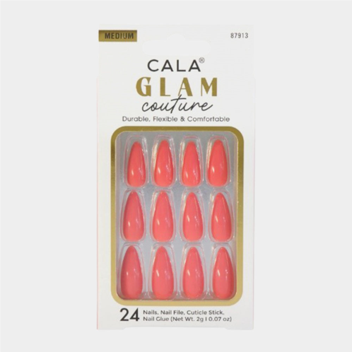 FASHNZFAB 24pcs - glam couture medium almond shiny coral press on nail set