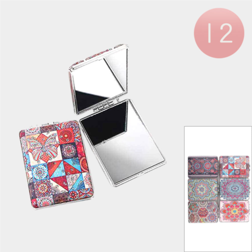 FASHNZFAB 12pcs - abstract boho pattern printed cosmetic mirrors