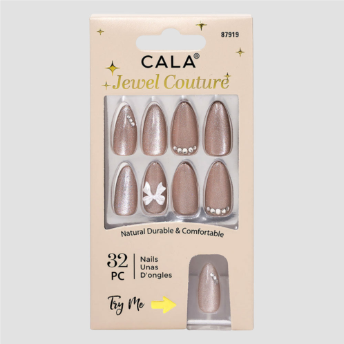 FASHNZFAB 32pcs - jewel couture ice cat eye press on nail set gold