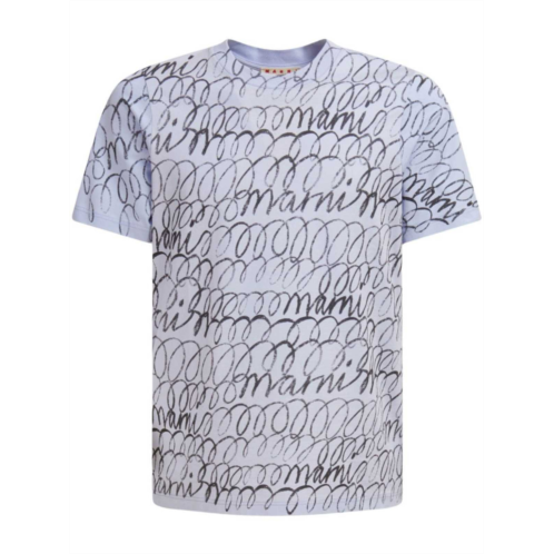 Marni scribbled motif organic cotton t-shirt - illusion blue