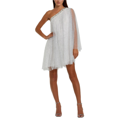 Mac Duggal one shoulder embellished tulle mini dress