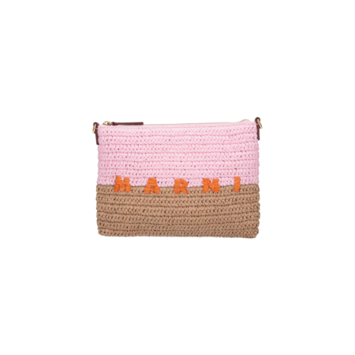 MARNI pink seaside woven raffia pouch