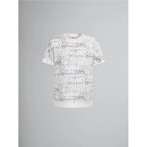 Marni scribbled motif organic cotton t-shirt - lily white