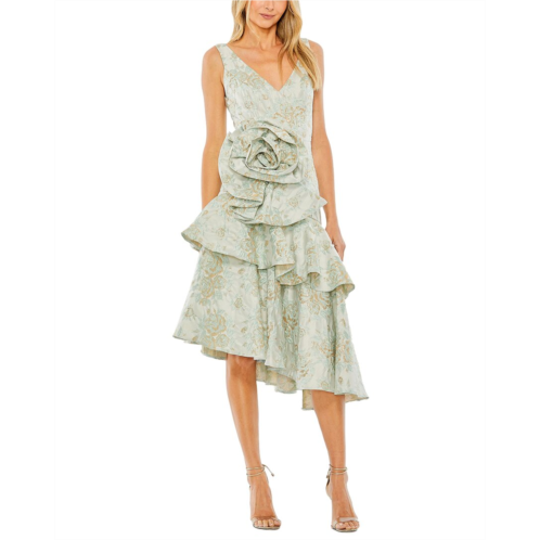 Mac Duggal rose detail asymmetrical brocade dress