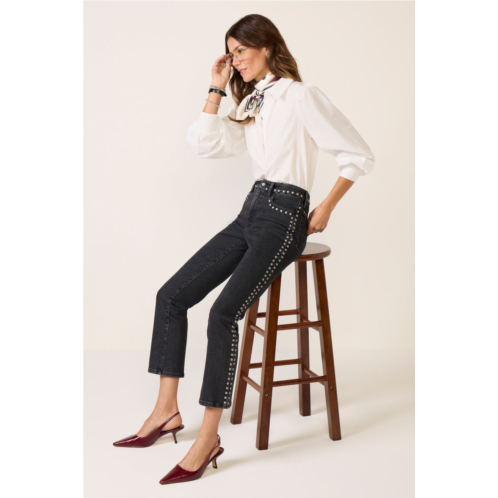 GOOD AMERICAN womens studded legs straight jean