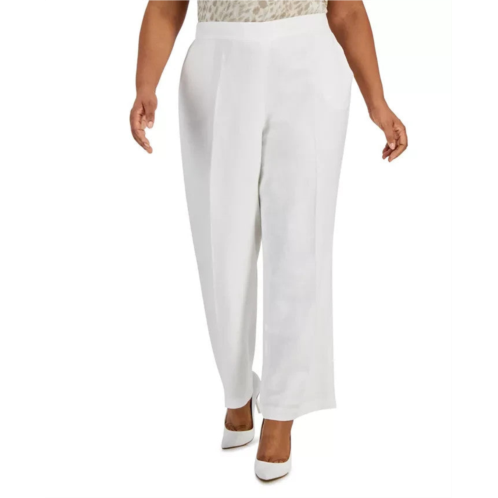 Kasper womens pants white linen stretch straight leg elastic waist fts1191