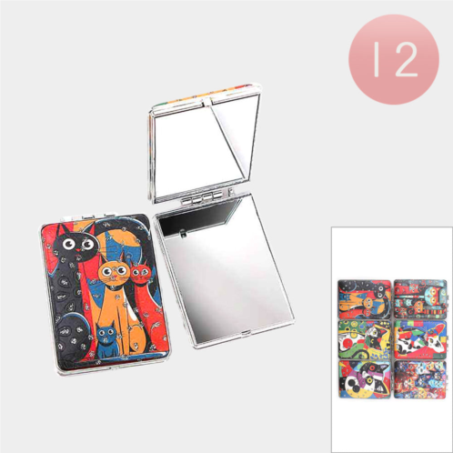 FASHNZFAB 12pcs - cat character illustration printed cosmetic mirrors