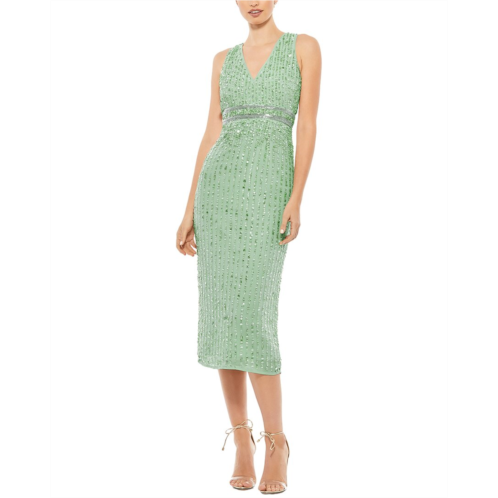 Mac Duggal sequined sleeveless v-neck midi sheath dress