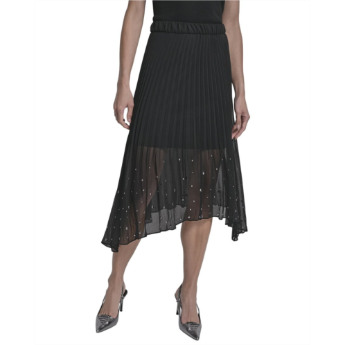 DKNY chiffon studded linen midi skirt