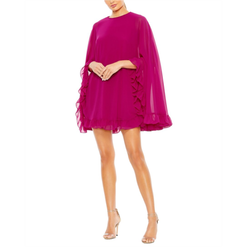 Mac Duggal high neck ruffle hem cape mini dress