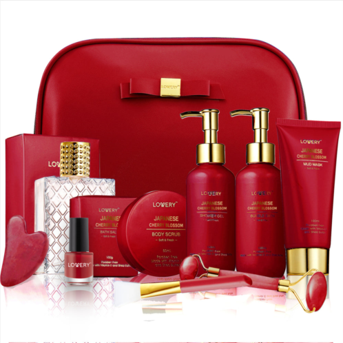 Lovery luxury japanese cherry blossom bath and body beauty kit with leather bag