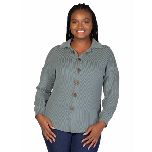 24seven Comfort Apparel plus size ribbed button up long sleeve collared shirt jacket