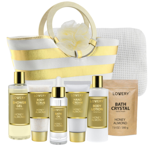 Lovery home spa kit - honey almond scent - luxury bath & shower gift for women & men