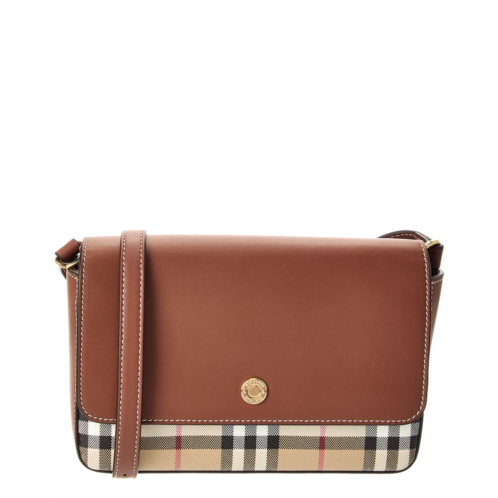 Burberry penny foldover e-canvas & leather shoulder bag (authentic pre-loved)