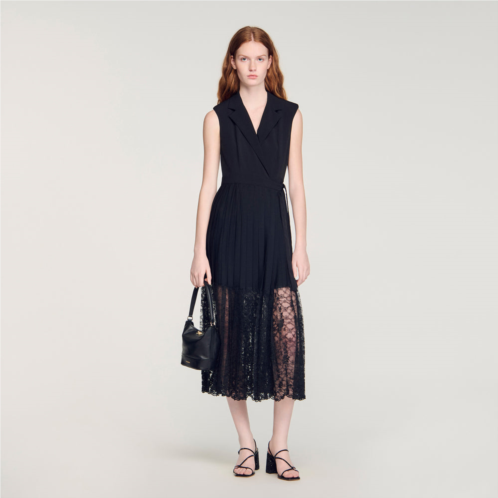 Sandro lace pleated midi dress