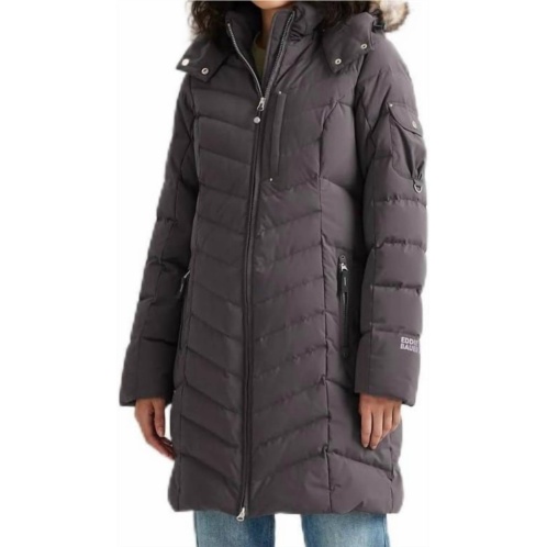 Eddie Bauer womens 650 down sun valley puffer parka long coat in aubergine