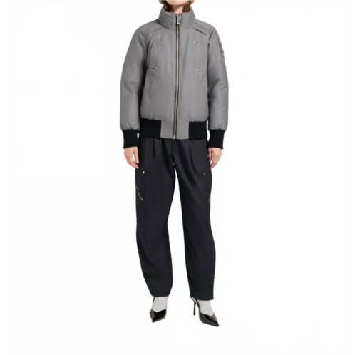 Moose Knuckles debbie shearling trim bomber jacket in slate/natural