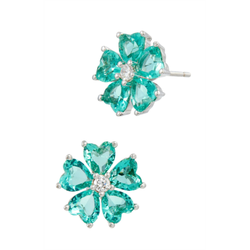 SAVVY CIE JEWELS rhodium plated paraoba heart shape flower stud earrings