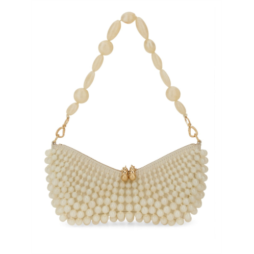 CULT GAIA neutrals mercier beaded crescent clutch bag