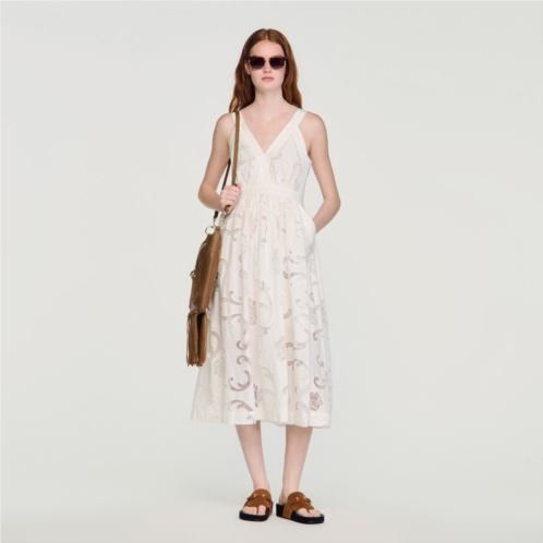 Sandro openwork floral cotton midi dress