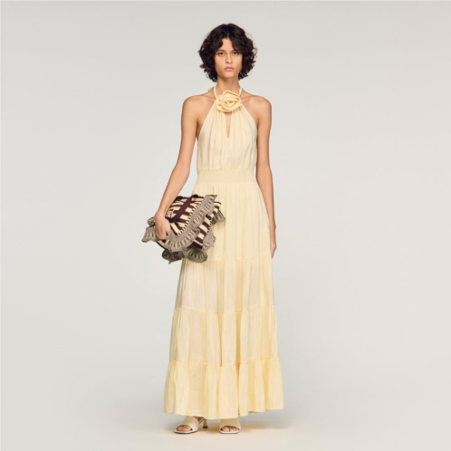 Sandro floral neck linen maxi dress
