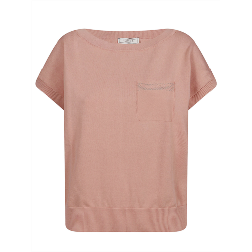 PESERICO crepe cotton knit sweater with boat neckline and kimono shoulders