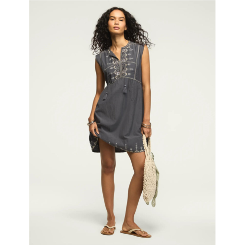 Lucky Brand womens embroidered yoke notch neck mini dress