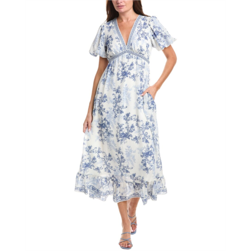 Max Studio bubble sleeve v-neck empire waist midi dress