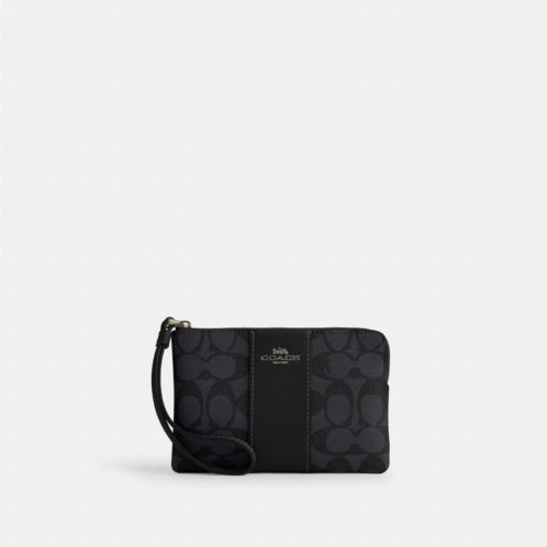 Coach Outlet corner zip wristlet in signature canvas with stripe