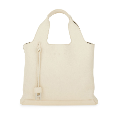 HOGAN neutrals pebbled finish textured leather shopping bag