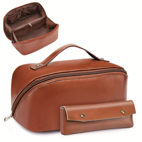 BAGMIND 2pcs makeup bag large capacity travel cosmetic bag portable leather peach lofts large capacity cosmetic bag for a girlfriend