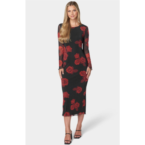 Bebe womens long sleeve printed powermesh maxi